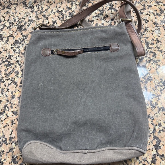 Mona B Gray Canvas Crossbody with Brown Trim - Picture 2 of 6